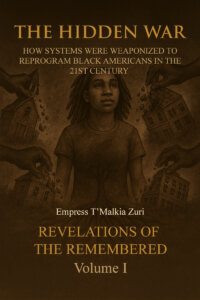 Book cover of The Hidden War: How Systems Were Weaponized to Reprogram Black Americans by Empress T’Malkia Zuri, Volume I of Revelations of the Remembered.