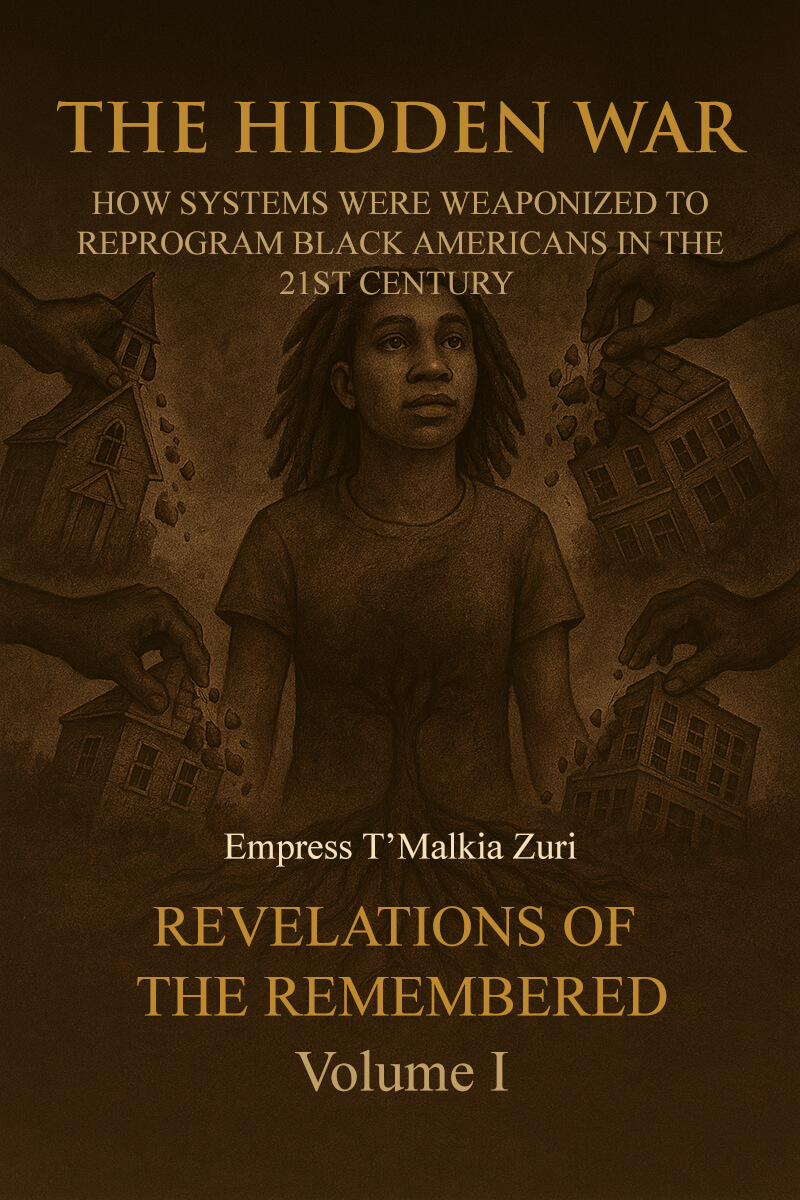 Black American history book cover – The Hidden War, Volume I of Revelations of the Remembered by Empress T’Malkia Zuri.