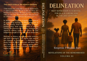 Full wrap book cover for Delineation: Why Separation Is Survival for Black Americans in the 21st Century by Empress T’Malkia Zuri, showing a Black family walking forward at sunset.