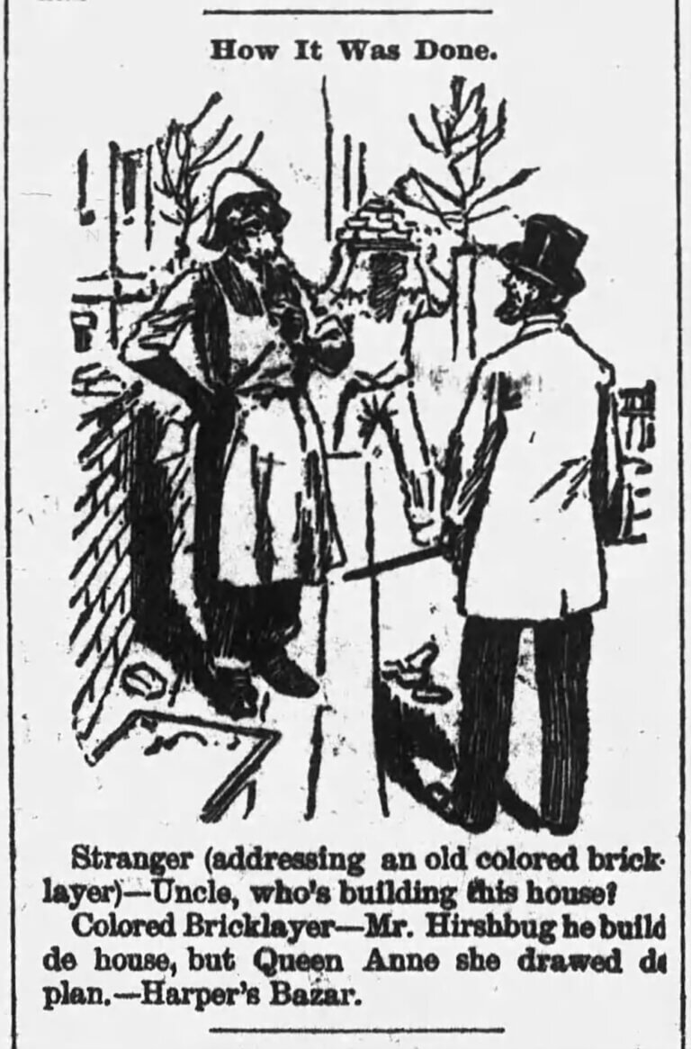Old Colored Bricklayer Uncle. The Sunday Leader Wilkes Barre Pennsylvania Sunday August 26 1888