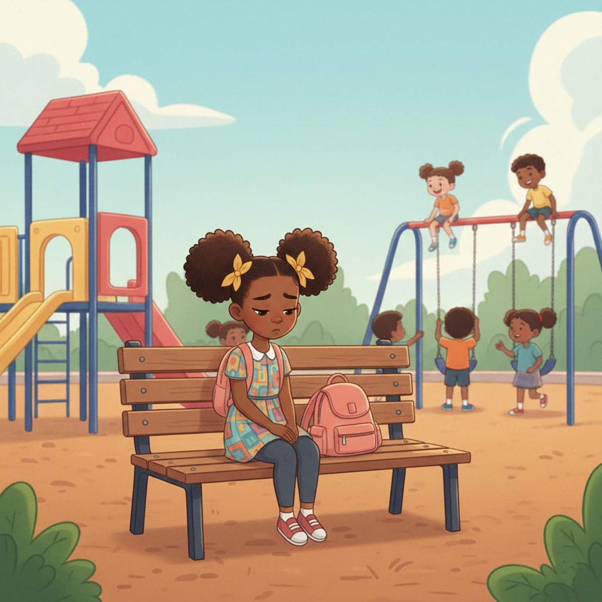 Janiyah is sad sitting on the bench-print